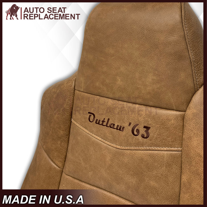 2007 Ford F250 F350 King Ranch Replacement Raw Cowhide Genuine Leather Front Seat Cover With "Outlaw '63" Logo