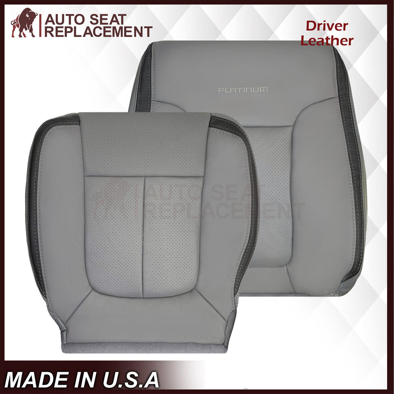 2011 - 2014 Ford F-150 Platinum Edition Perforated Genuine Leather or Synthetic Leather Steel Gray W/ Black Seat Covers