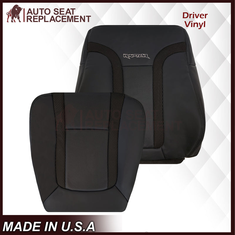 2010 - 2014 Ford F150 Raptor Perforated Seat Cover in Black With White Logo Choose: Leather or Vinyl