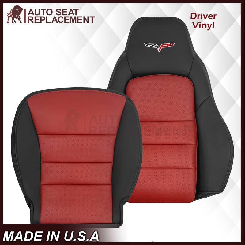 2005 - 2007 Corvette C6 Replacement Seat Cover 2-tone black and Cobalt Red
