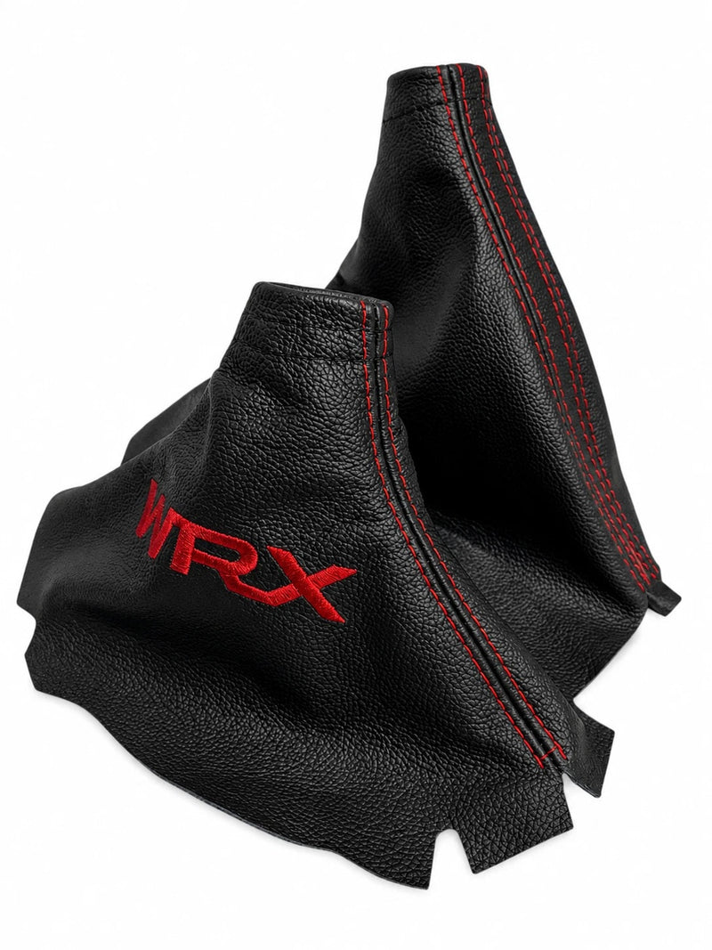 Leather Handbrake & Shift Boot Cover with Embroidery for Subaru Impreza WRX Non STI - Auto Seat Replacement