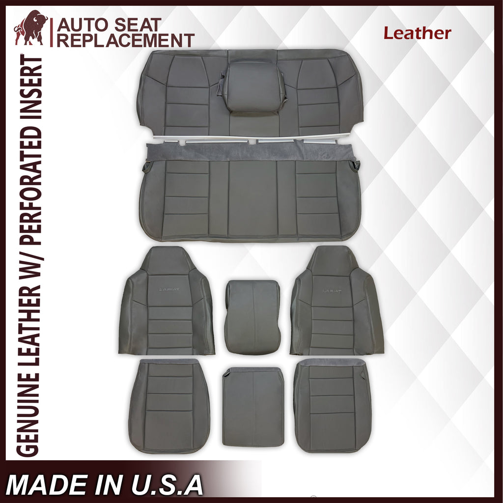 2003 2004 2005 2006 2007 Ford F250 F350 F450 Super Duty Full Front Row & Second Row With Full Bench Perforated Genuine Leather Seat Covers