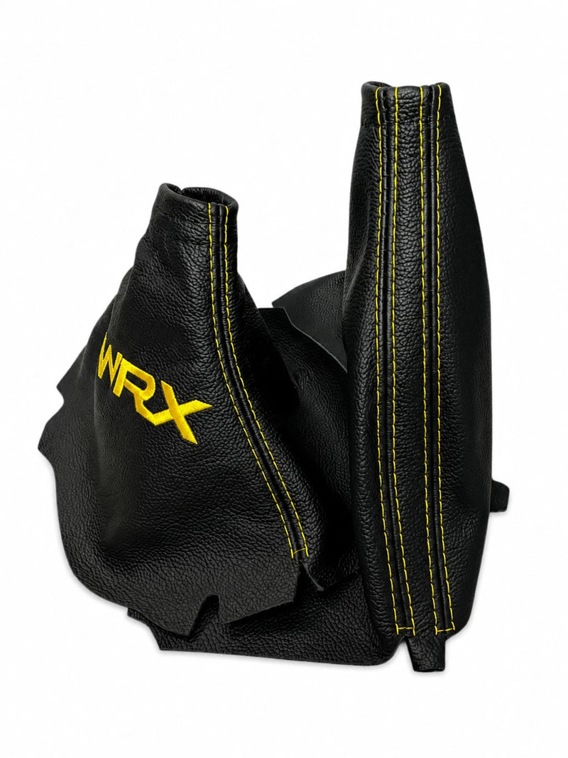 Leather Handbrake & Shift Boot Cover with Embroidery for Subaru Impreza WRX Non STI - Auto Seat Replacement