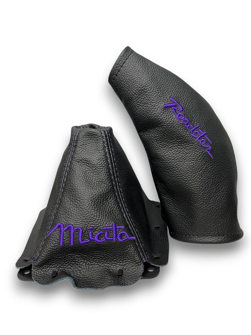 Embroidery Genuine Leather Handbrake & Shift Boot Cover For MZADA MK1 MX-5 1998-2005