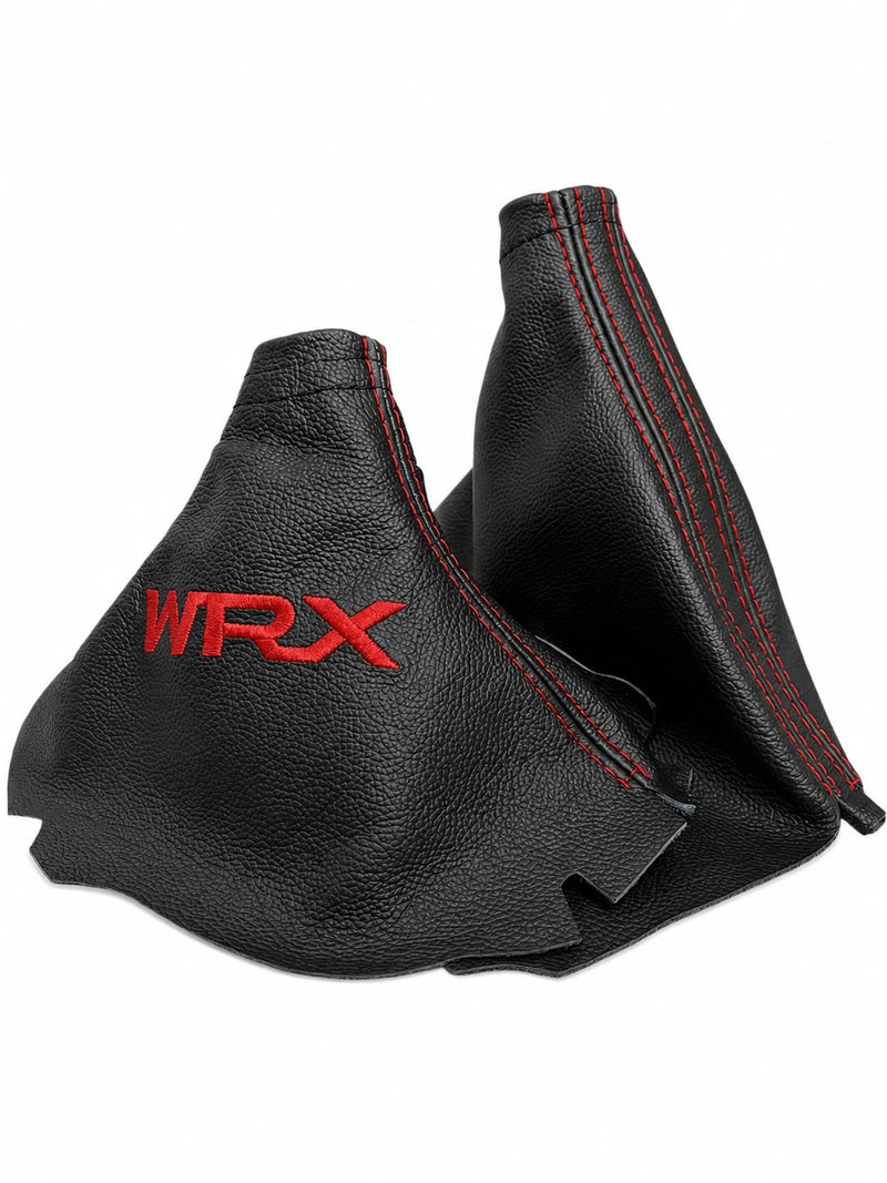 Leather Handbrake & Shift Boot Cover with Embroidery for Subaru Impreza WRX Non STI - Auto Seat Replacement