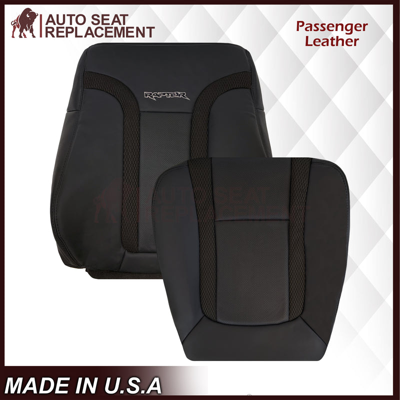 2010 - 2014 Ford F150 Raptor Perforated Seat Cover in Black With White Logo Choose: Leather or Vinyl