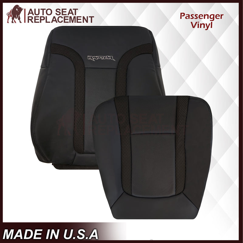 2010 - 2014 Ford F150 Raptor Perforated Seat Cover in Black With White Logo Choose: Leather or Vinyl