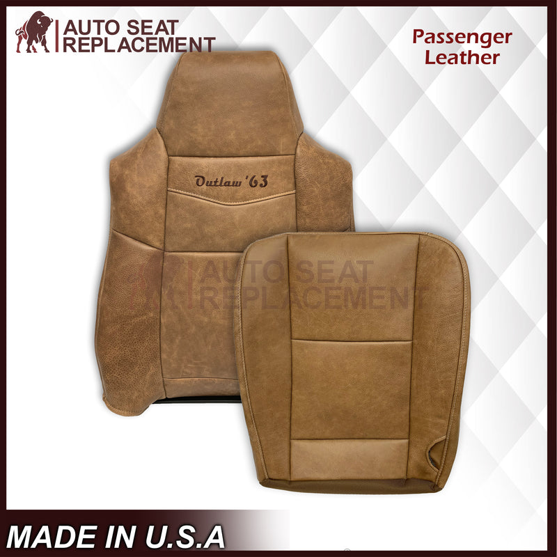 2007 Ford F250 F350 King Ranch Replacement Raw Cowhide Genuine Leather Front Seat Cover With "Outlaw '63" Logo