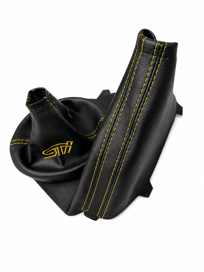For SUBARU STI 2015-2021 Embroidered PU Leather Shift & Handbrake Boot Cover - Auto Seat Replacement