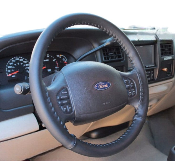 1999 2000 2001 2002 2003 2004 Ford F-250 F-350 Lariat Leather Steering Wheel Cover: Black