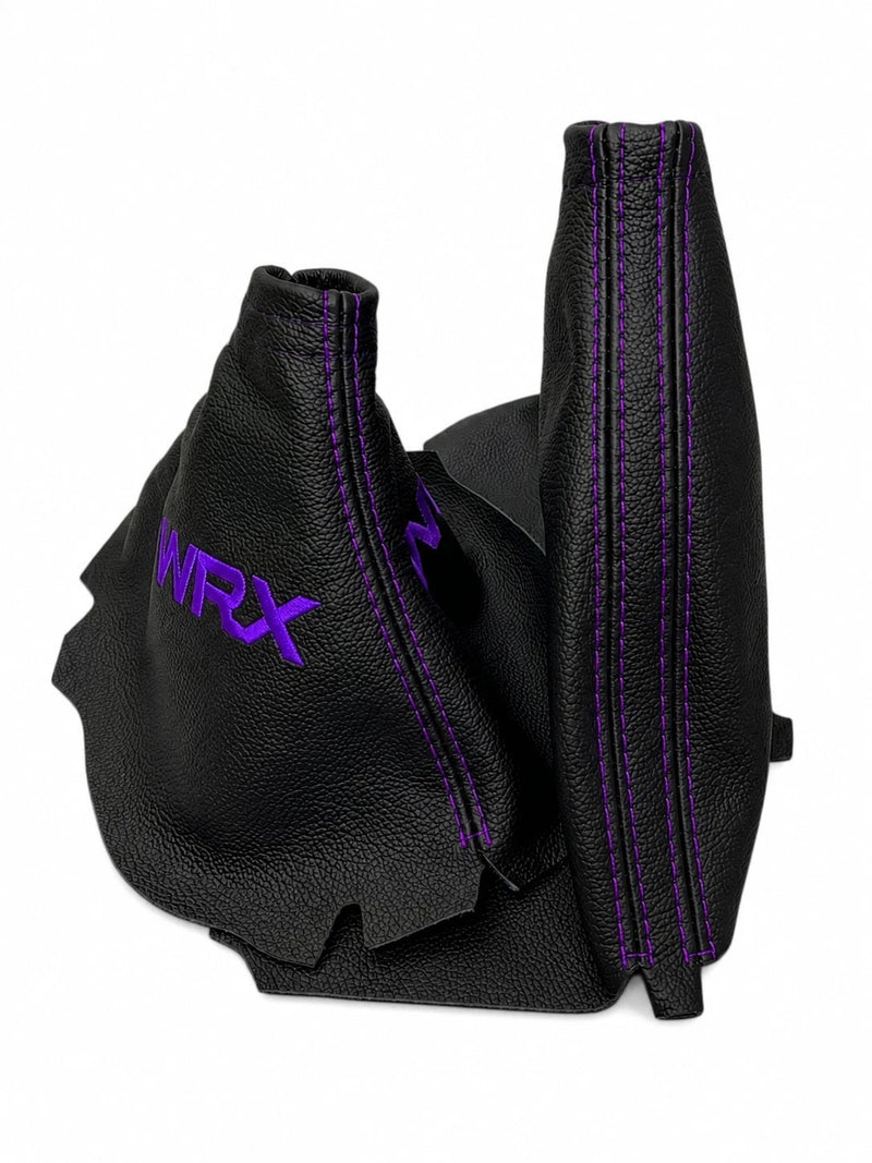 Leather Handbrake & Shift Boot Cover with Embroidery for Subaru Impreza WRX Non STI - Auto Seat Replacement