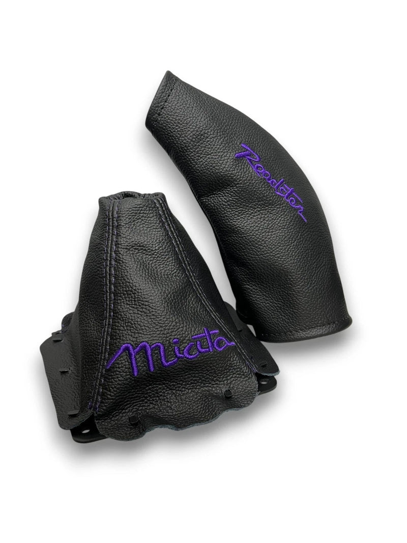 Embroidery Genuine Leather Handbrake & Shift Boot Cover For MZADA MK1 MX-5 1998-2005