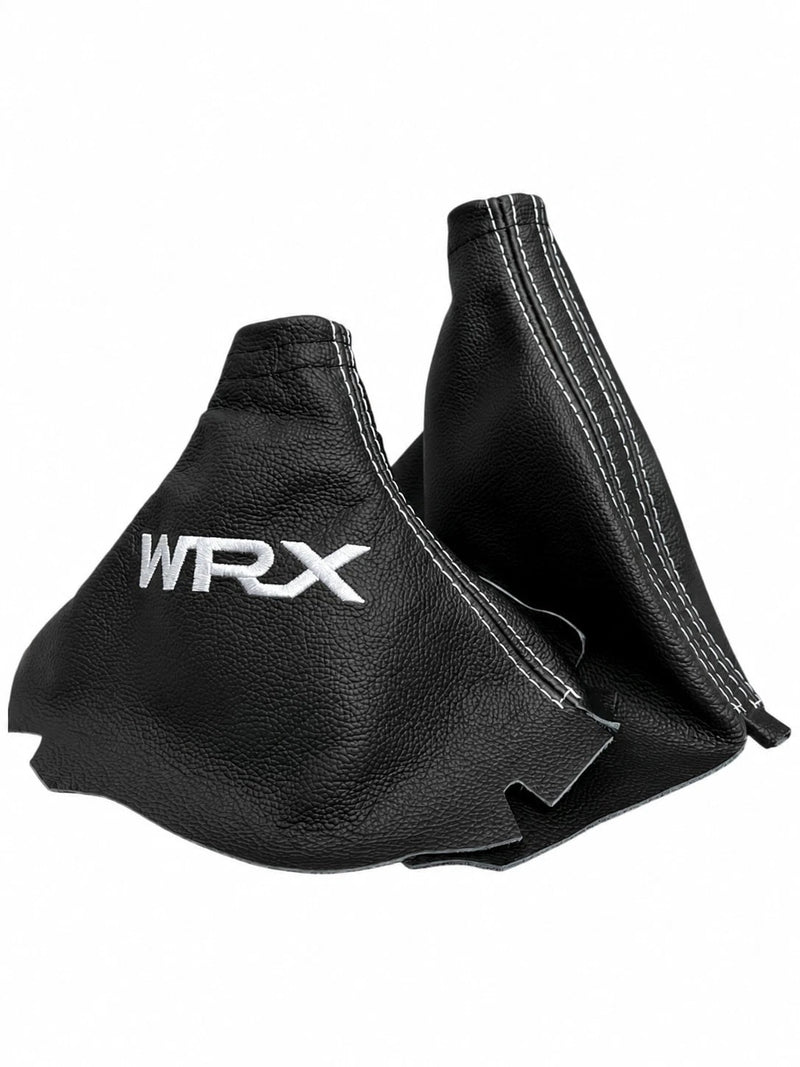 Leather Handbrake & Shift Boot Cover with Embroidery for Subaru Impreza WRX Non STI - Auto Seat Replacement