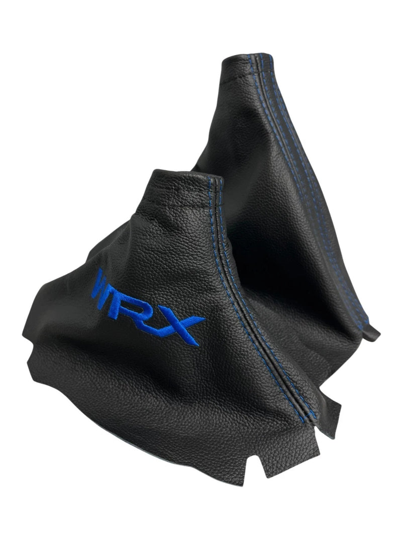 Leather Handbrake & Shift Boot Cover with Embroidery for Subaru Impreza WRX Non STI - Auto Seat Replacement