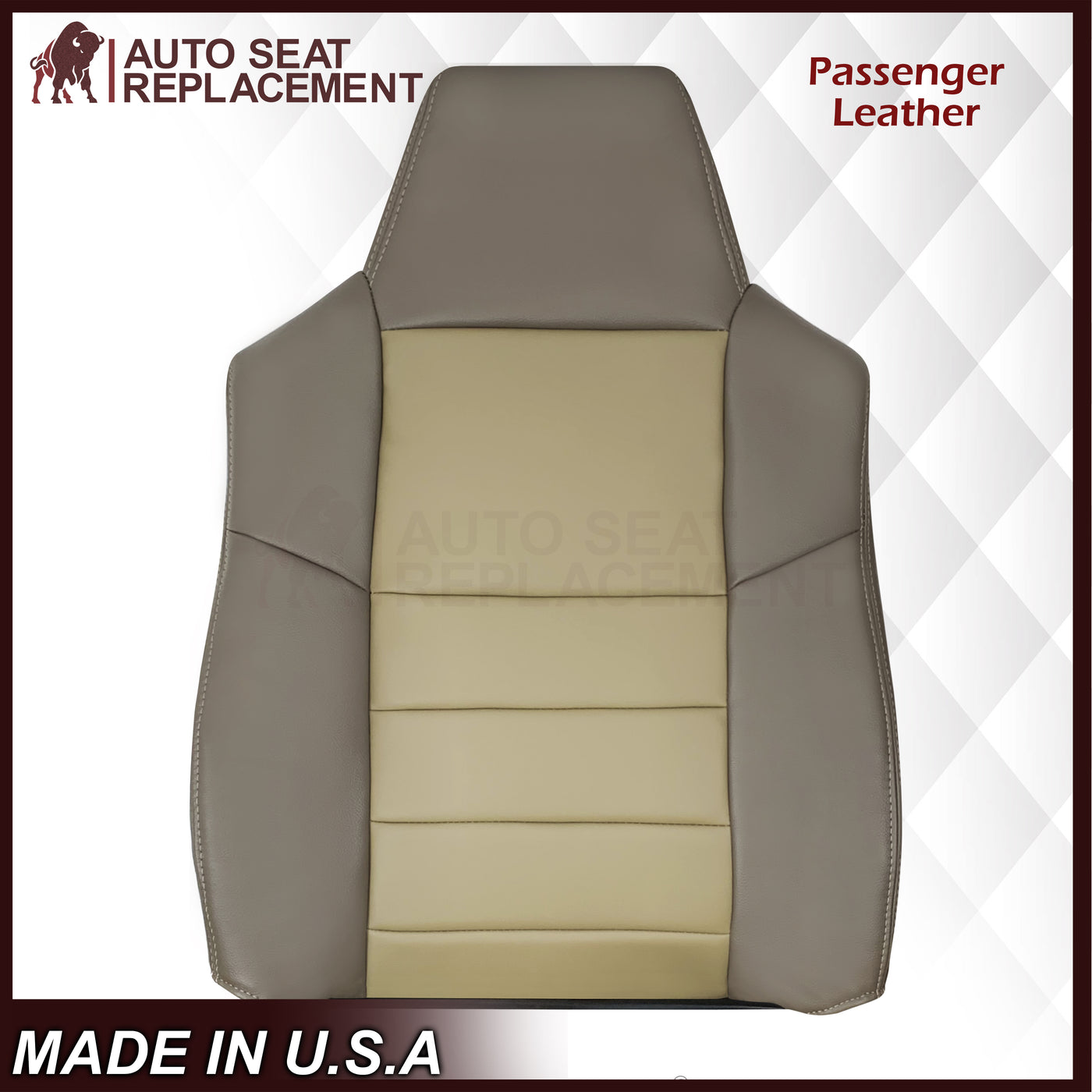 2002-2004 Ford Excursion Driver & Passenger Bottom Leather Seat Covers – 2-Tone Tan, Fits Heated/Power Seats