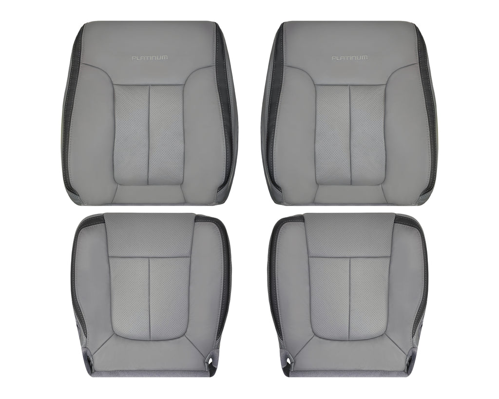 2011 - 2014 Ford F-150 Platinum Edition Perforated Genuine Leather or Synthetic Leather Steel Gray W/ Black Seat Covers