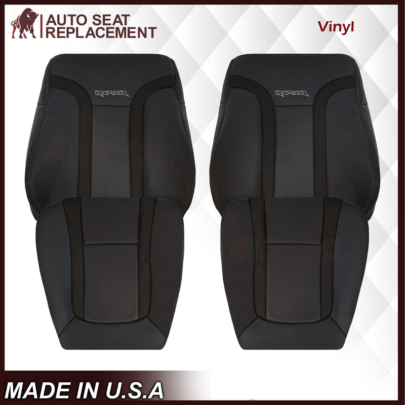 2010 - 2014 Ford F150 Raptor Perforated Seat Cover in Black With White Logo Choose: Leather or Vinyl