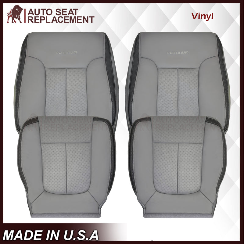 2011 - 2014 Ford F-150 Platinum Edition Perforated Genuine Leather or Synthetic Leather Steel Gray W/ Black Seat Covers
