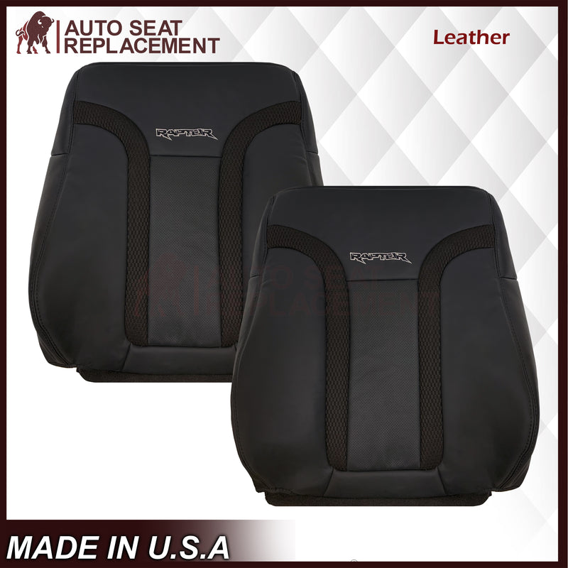 2010 - 2014 Ford F150 Raptor Perforated Seat Cover in Black With White Logo Choose: Leather or Vinyl