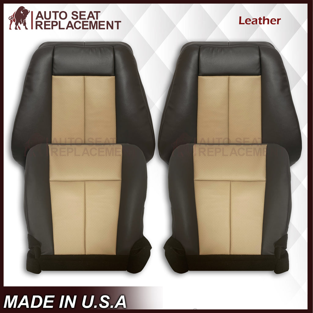 2007 2008 Ford Expedition Eddie Bauer Driver Or Passenger Side Replacement Perforated LEATHER Seat Cover In 2 Tone Tan (Tan- Dark Gray)