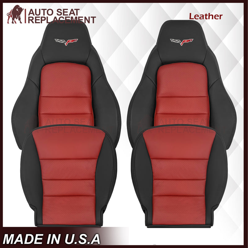2005 - 2007 Corvette C6 Replacement Seat Cover 2-tone black and Cobalt Red
