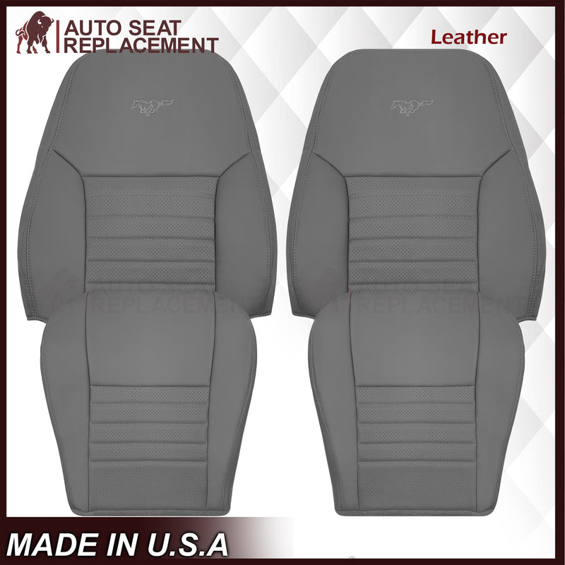 1999-2004 Ford Mustang GT V8 Replacement Cowhide Leather OR Synthetic Leather Seat Cover: Gray, Perforated