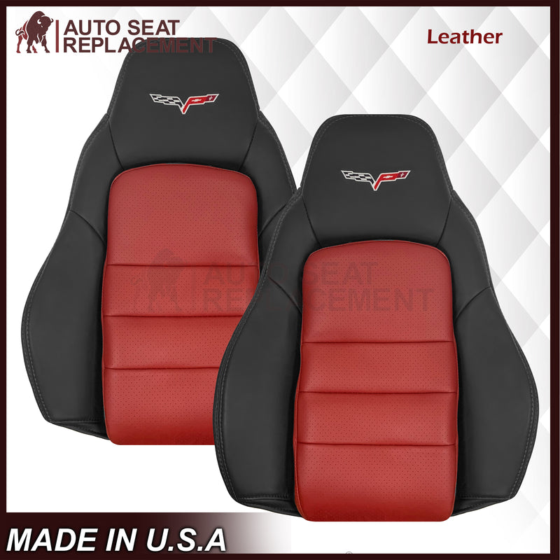 2005 - 2007 Corvette C6 Replacement Seat Cover 2-tone black and Cobalt Red