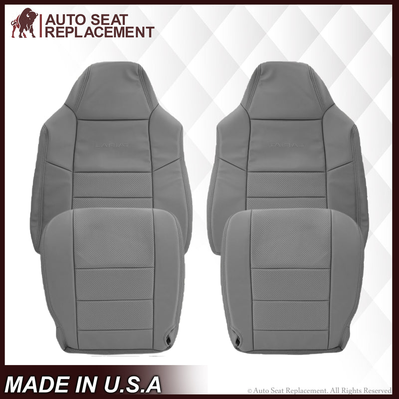 2002-2003 Ford F250 F350 Lariat Perforated Seat Cover in Gray: Choose Leather or Vinyl