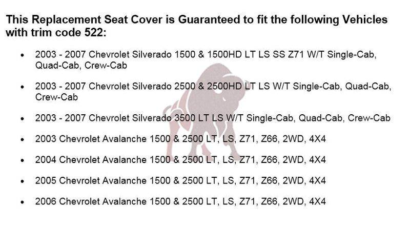 2003-2007 Chevy Silverado/Avalanche Seat Cover in Tan: Choose Leather or Vinyl- 2000 2001 2002 2003 2004 2005 2006- Leather- Vinyl- Seat Cover Replacement- Auto Seat Replacement