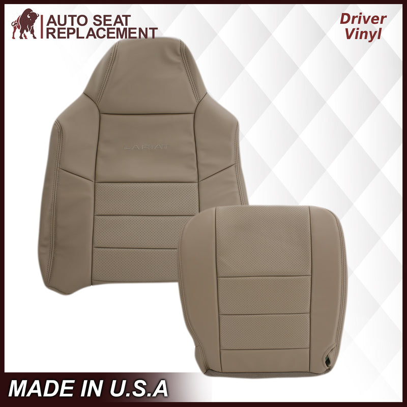 2002-2003 Ford F250 F350 Lariat Perforated Seat Cover in Tan: Choose Leather or Vinyl- 2000 2001 2002 2003 2004 2005 2006- Leather- Vinyl- Seat Cover Replacement- Auto Seat Replacement