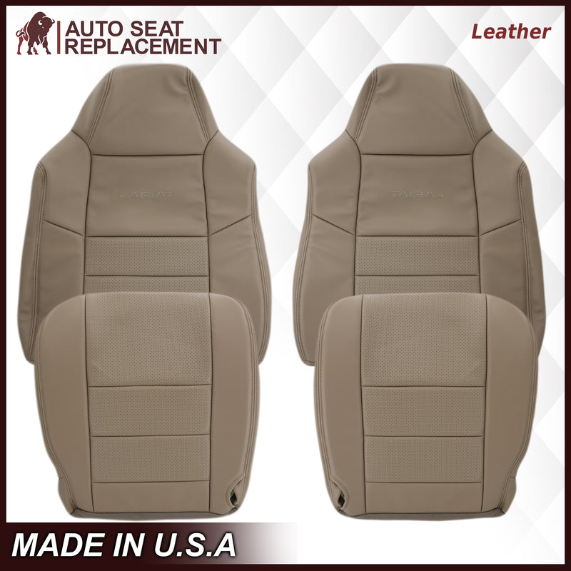 2002-2003 Ford F250 F350 Lariat Perforated Seat Cover in Tan: Choose Leather or Vinyl- 2000 2001 2002 2003 2004 2005 2006- Leather- Vinyl- Seat Cover Replacement- Auto Seat Replacement