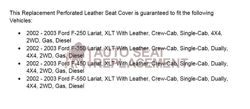 2002-2003 Ford F250 F350 Lariat Perforated Seat Cover in Tan: Choose Leather or Vinyl- 2000 2001 2002 2003 2004 2005 2006- Leather- Vinyl- Seat Cover Replacement- Auto Seat Replacement