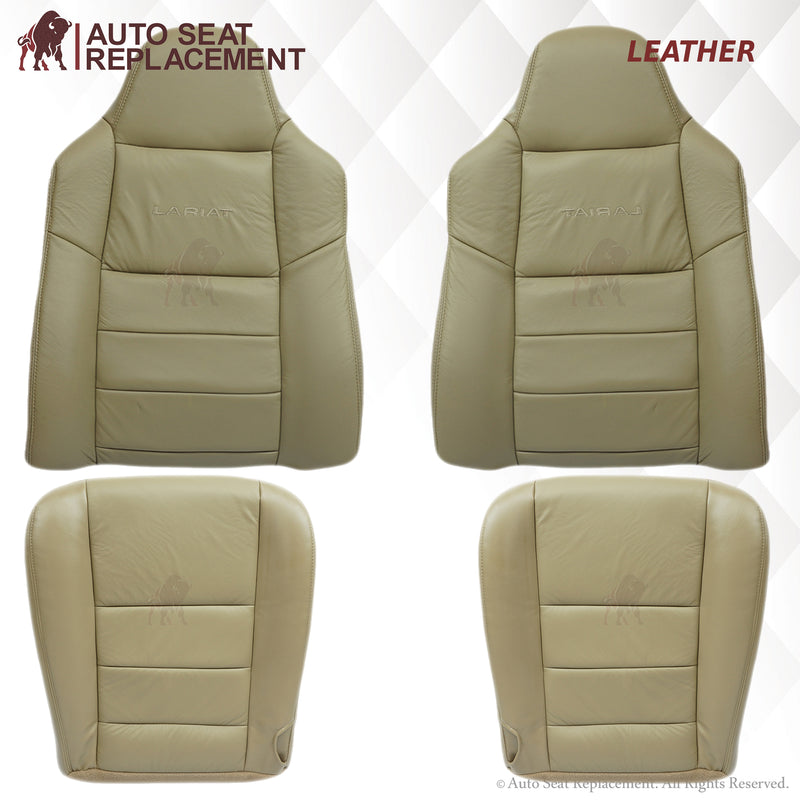 2002-2007 Ford F250 F350 Lariat Leather Seat Cover: Driver & Passenger, Bottom/Top/Lean Back, Tan- 2000 2001 2002 2003 2004 2005 2006- Leather- Vinyl- Seat Cover Replacement- Auto Seat Replacement
