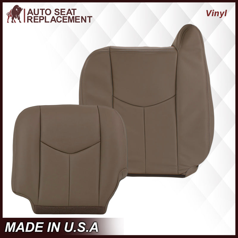 2003-2007 Chevy Silverado/Avalanche & GMC Sierra Work Truck Seat Cover in Tan 40/20/40 (Leanback Without Armrest): Choose Leather or Vinyl- 2000 2001 2002 2003 2004 2005 2006- Leather- Vinyl- Seat Cover Replacement- Auto Seat Replacement