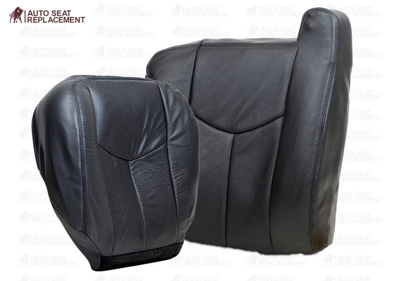 2003 To 2006 Chevy Silverado Driver Bottom-Top Back Leather Seat Cover Dark Gray- 2000 2001 2002 2003 2004 2005 2006- Leather- Vinyl- Seat Cover Replacement- Auto Seat Replacement