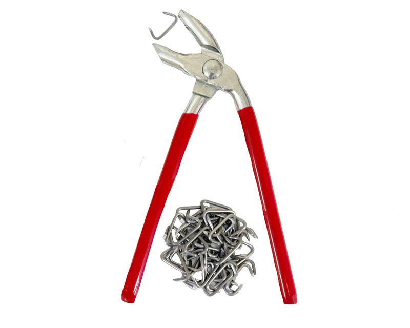 Hog Ring Pliers Kit with Galvanized Steel Hog Rings, Auto Upholstery Installation Tool with Spring Handles