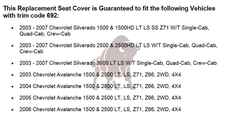 2003-2007 Chevy Silverado/Avalanche Seat Cover in Dark Gray: Choose Leather or Vinyl- 2000 2001 2002 2003 2004 2005 2006- Leather- Vinyl- Seat Cover Replacement- Auto Seat Replacement